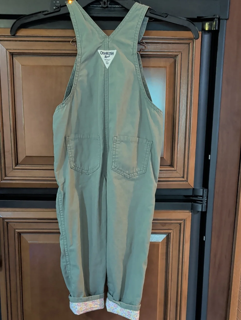 OshKosh B'gosh Olive Green Kids Overalls with Floral Trim